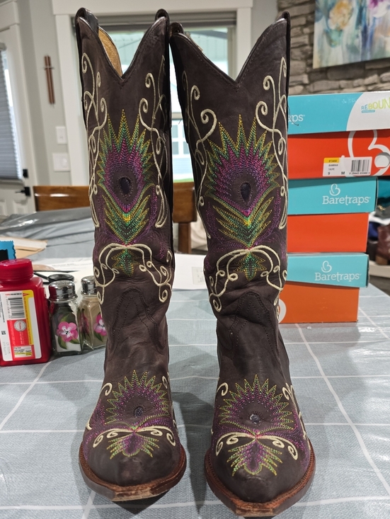 Tony Lama Shoes - Tomy Lama, Women's Embroidered Purple Brown Western Boots 8.5M